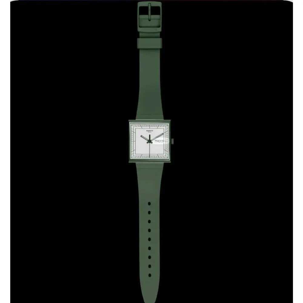 SWATCH Watch WHAT IF? Green Bioceramic Square Swiss Day Date Working w/ Box
